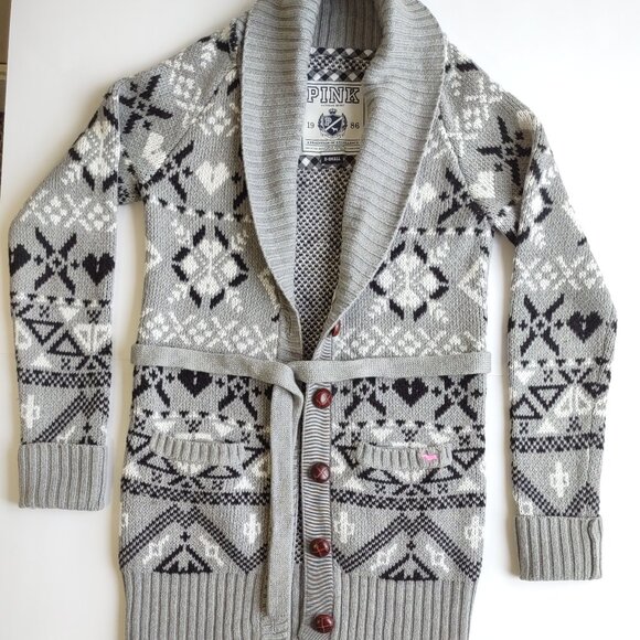 PINK Victoria's Secret Fair Isle Cozy Cardigan Boho Cabincore Indie Chic Size XS - Picture 3 of 9